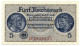 5 REICHSMARK OCCUPAZIONE TEDESCA ITALIA REICHSKREDITKASSEN 1943 FDS - Occupazione Alleata Seconda Guerra Mondiale