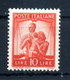 1945-48 ITALIA REPUBBLICA SERIE DEMOCRATICA 10 Lire ARANCIO MNH ** - 1946-60: Nieuw/plakker