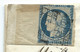 GRILLE SUR N° 4 BLEU BORD DE FEUILLE SUR CERES SUR LETTRE / UZERCHE POUR PIERRE BUFFIERE HAUTE VIENNE / 6 NOV 1850 - 1849-1876: Période Classique
