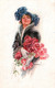 Illustration Luis Usabal - Portrait De Femme Et Bouquet De Roses - Carte Erkal N° 309/3 - Usabal