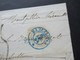 Spanien 1866 Kleiner Faltbrief OHNE Inhalt Blauer Stempel K2 Barcelona Und Ank. Stempel Montpellier - Lettres & Documents