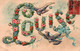 Prénom Louise - Fleurs Et Colombes - Carte K.F. Gaufrée Série 1864 - Prénoms