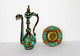 RARE ANCIENNE VERSEUSE & APPLIQUE ATYPIQUE ORIENTALE - BRONZE + PERLE AGATE VERT       (2501) - Arte Orientale