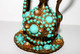 Delcampe - RARE ANCIENNE VERSEUSE & APPLIQUE ATYPIQUE ORIENTALE - BRONZE + PERLE AGATE VERT       (2501) - Oestliche Kunst