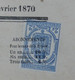 AF9 FRANCE SUR BEAU FRAGMENT JOURNAL   13 02 1870  TIMBRE IMPERIAL L INDEPENDANT DU TARN .+AFFRANCH. PLAISANT - Lehrkurse