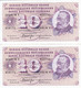 PAREJA CORRELATIVA DE SUIZA DE 10 FRANCS DEL AÑO 1977 EN CALIDAD EBC (XF) (BANKNOTE) - Suisse