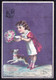 RARE ! CHROMO CALENDRIER 1884 - CALENDAR - YOUNG GIRL WITH DOG - LETTER - CHIEN - Autres & Non Classés