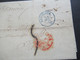 Spanien 1857 Blauer Stempel K2 Barcelona Faltbrief Mit Inhalt Nach Paris Rückseitig Bahnpost Stempel Bordeaux A Paris - Covers & Documents