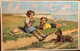 5 CPA Signées REDON, Hésitation, Trois Amis, Pause, Rencontre Imprévue, Griserie (enfants, Chiens, Fruits, Fleurs,poules - Redon