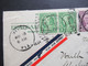 USA 1934 Via Air Mail / Luftpost Miami To Ney York über London Und Stempel Paris Nach Lübeck Umschlag Esmeralda Miami - Cartas & Documentos