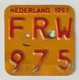 License Plate-nummerplaat-Nummernschild Moped-wheelchair Nederland-the Netherlands 1997 - Plaques D'immatriculation