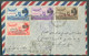 Poste Aerienne Stamps Of KING FAROUK 2, 3, 10 Et 20 Mills. Ovpt. PALESTINE Canc. KHAN YUNIS On Cover 5 August 1954 To Ca - Airmail