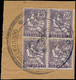 O CASTELLORIZO - Poste - Levant, Yvert 18, Bloc De 4 Sur Fragment, Grand Cachet Violet "Castellorizo + Ancre" (courrier  - Non Classés