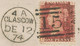 GB „159 / GLASGOW“ Scottish Duplex (4 Bars With Same Length, Time Code „4 A “, Datepart 19mm) On Superb Cover With QV 1d - Covers & Documents