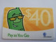 ST VINCENT & GRENADINES   $ 40 PAY AS YOU GO  YELLOW THICK  Prepaid   Fine Used  Card  **10052 ** - San Vicente Y Las Granadinas
