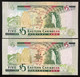 East Caribbean 2 X 5 DOLLARI 2003 + 2008 QEII Polimero UNC- LOTTO 3936 - East Carribeans