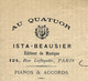 Paris 1894 ENTETE LETTRE AU QUATUOR ISTA BEAUSIER EDITEUR DE MUSIQUE LETTRE SIGNEE V.SCANS - 1800 – 1899