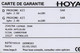 Carte Garantie - France - Hoya - Other & Unclassified