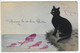 CPA THEME CHAT  1 AVRIL  ** LE CHAT NOIR ET LES POISSONS ROUGES ** Carte Aquarellée ? ** - Katten