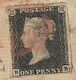 UK GB GREAT BRITAIN 1841 SG2 Penny Black Four Margins Example On Cover Portsmouth To London (BB) Used As Per Scan - Briefe U. Dokumente