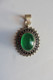 Neuf - Pendentif Ovale En Argent 925 Ciselé Serti D'une Pierre En Cabochon En Onyx Vert - Hangers