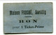 Rare Jeton De Nécessité Carton "Maison Fouché Sartilly - Bon Pour 1 Ticket-Prime" Entre Avranches Et Granville - Monétaires / De Nécessité