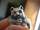 Delcampe - Ancienne Bague Chat Argent Sterling 925 Art Deco Yeux Grenat Taille 57 - Anillos
