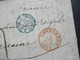 Belgien 1856 Faltbrief Mit Inhalt Roter Stempel K2 Charleroy Und Blauer K2 Belg. 5 Valenciennes Nach Beaume - 1849-1865 Medaillons (Varia)