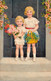 CPA - ENFANTS - Deux Petites Filles Blondes Avec Des Fleurs Habillées De Blanc - Scene & Paesaggi