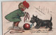 CPA Illustrateur Germaine Bouret - Fillette Qui Joue Avec Son Chien à La Balle - Chien Et Petite Fille En Relief - - Bouret, Germaine