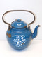 *ANCIENNE THEIERE EMAILLEE BLEUE FLEURS BLANCHES Avec USURES & ROUILLE Déco  E - Teapots