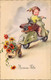 CPA - FETE VOEUX - Illustration Petite Fille Sur Un Scooter Et Son Chien Tire Une Charette Remplie De Fleur - 5951 - Sonstige & Ohne Zuordnung