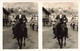 CPA Stereoscopique D'un Homme A Cheval Suivi Par Des Anes - Photographie - Cartoline Stereoscopiche