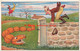 344621-Halloween, Julius Bien No 9803, A Row Of Pumpkins, Frightened Man On Stone Wall - Halloween