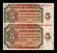 España Spain Pareja 5 Pesetas Burgos 1938 Pick 110 Serie B SC UNC - 5 Pesetas