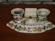 TRES ANCIENNE JOLIE PIECE CERAMIQUE 2 BOUGEOIRS + PORTE ALLUMETTE DECOR FLEUR BE - Chandeliers, Candelabras & Candleholders