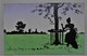 CPA 1900 Silhouette - Femme, Paysage Campagnard - Moulin - Silhouettes