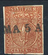Parma 1853-55 SA N. 8 C. 25  Bruno Rosso, Usato, Ottimi Margini, Firmato A. Diena, Cat. € 1100 - Parma