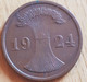 DUITSLAND : 2 RENTENPFENNIG 1924 J KM 38 BETTER DATE XF - 2 Rentenpfennig & 2 Reichspfennig