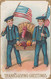 Thanksgiving Greetings, Patriotic Theme, Fancy Dress Boys Carry Turkey In Basket C1900s Vintage Embossed Postcard - Giorno Del Ringraziamento