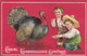 Thanksgiving Greetings, Clapsaddle Artist Signed, Children Feed Turkey, C1900s Vintage Postcard - Giorno Del Ringraziamento