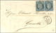 PC 687 / N° 4 Paire, Très Belle Marge Càd T 15 CETTE (33) Sur Lettre 2 Ports Pour Grenoble. 1852. - SUP. - 1849-1850 Ceres