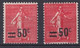 1926 - SEMEUSE SURCHARGEES - YVERT N° 220 * MLH RARE VARIETE BOUCLE 5 QUASI FERMEE ! + NORMAL - Unused Stamps