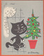 MEUNIER G. - Chat Noir Avec Un Sapin De Noël à L'intérieur Un Pot Avec Des Arêtes De Poisson - Carte Double - Meunier, G.