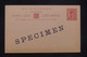 ZANZIBAR - Entier Postal Avec Surcharge Spécimen  - L 133568 - Zanzibar (...-1963)