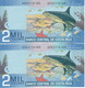 PAREJA CORRELATIVA DE COSTA RICA DE 2000 COLONES DEL AÑO 2015 SIN CIRCULAR (UNC) (TIBURON-SHARK)  (BANKNOTE) - Costa Rica