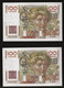 2 Billets Consécutifs 100 F Jeune Paysan 1952 - 100 F 1945-1954 ''Jeune Paysan''