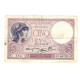 France, 5 Francs, Violet, 1940, O.66720, TTB, Fayette:04.16, KM:83 - 5 F 1917-1940 ''Violet''