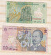 Roumanie . 2 Billets , 1 Leu 2005 Et 10 Leu 2008 , Billets Ayant Circulés - Romania