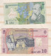 Roumanie . 2 Billets , 1 Leu 2005 Et 10 Leu 2008 , Billets Ayant Circulés - Rumania